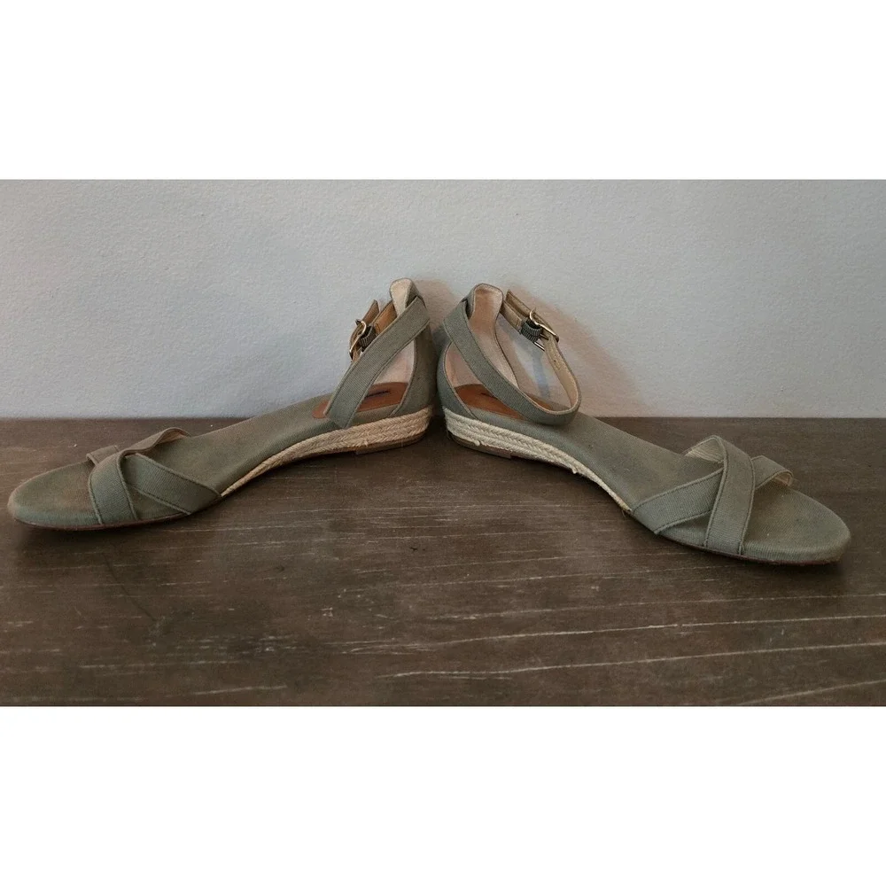 J. Crew Espadrille Wedge‎ Sandals Ankle Strap Canvas Olive Green Size 8.5